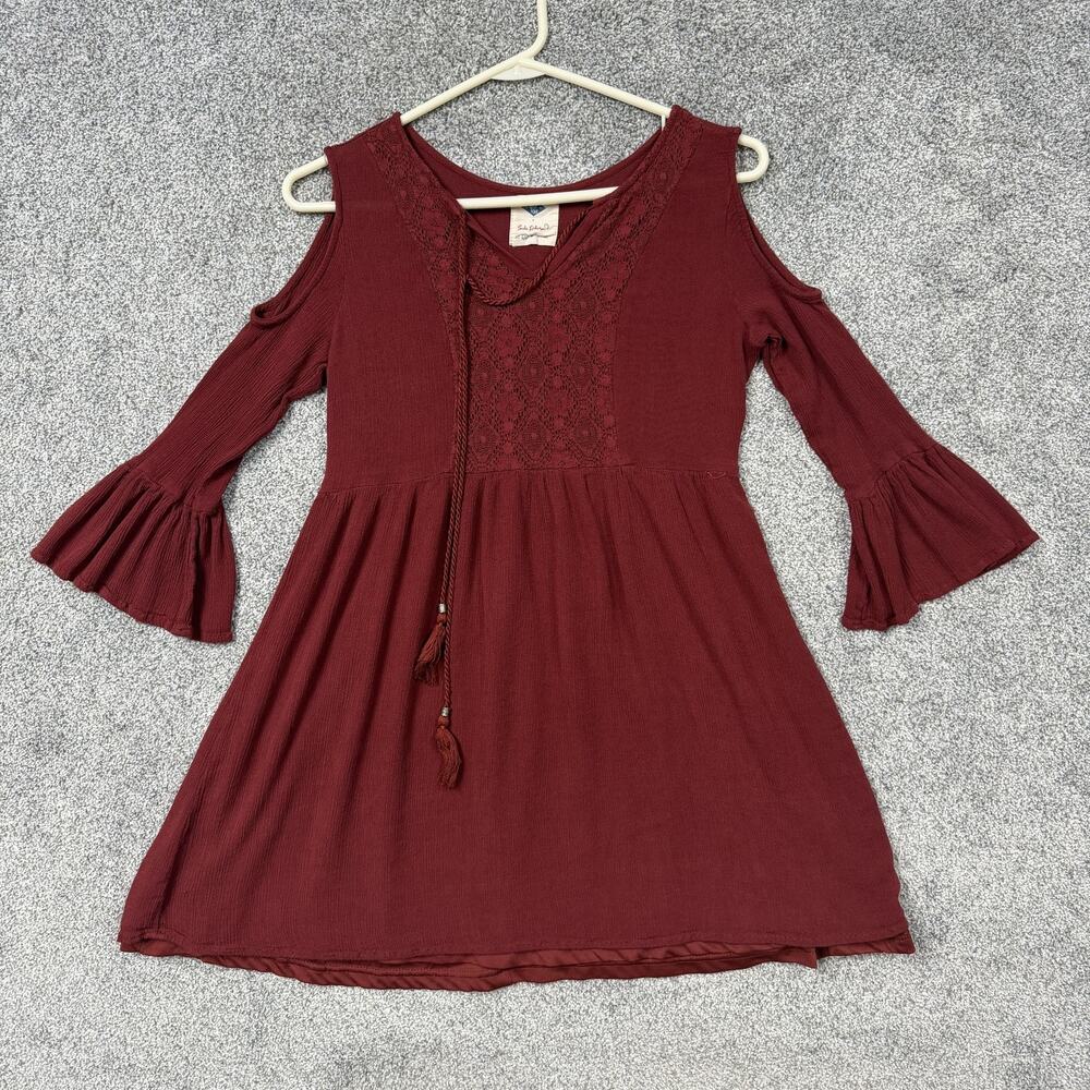 Wild Blue Sadie Robertson Tunic Top S Maroon Cold Shoulder Tassel Boho Fairycore